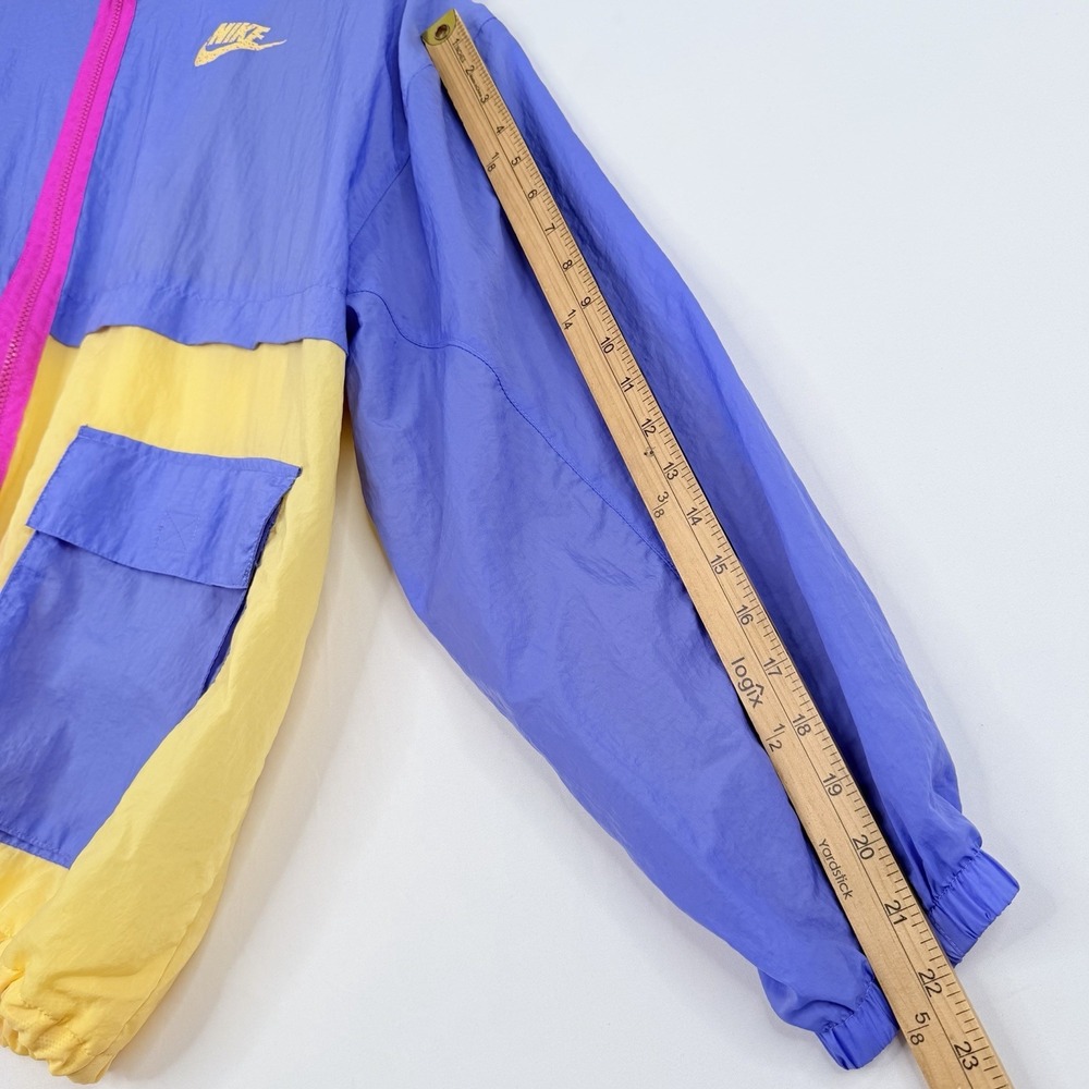 Nike Windbreaker Jacket Colorblock Purple Yellow Retro Sporty Hooded SZ-Large - Picture 8 of 14